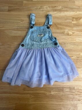 OshKosh Light Wash Denim & Lavender Tulle Overall Dress